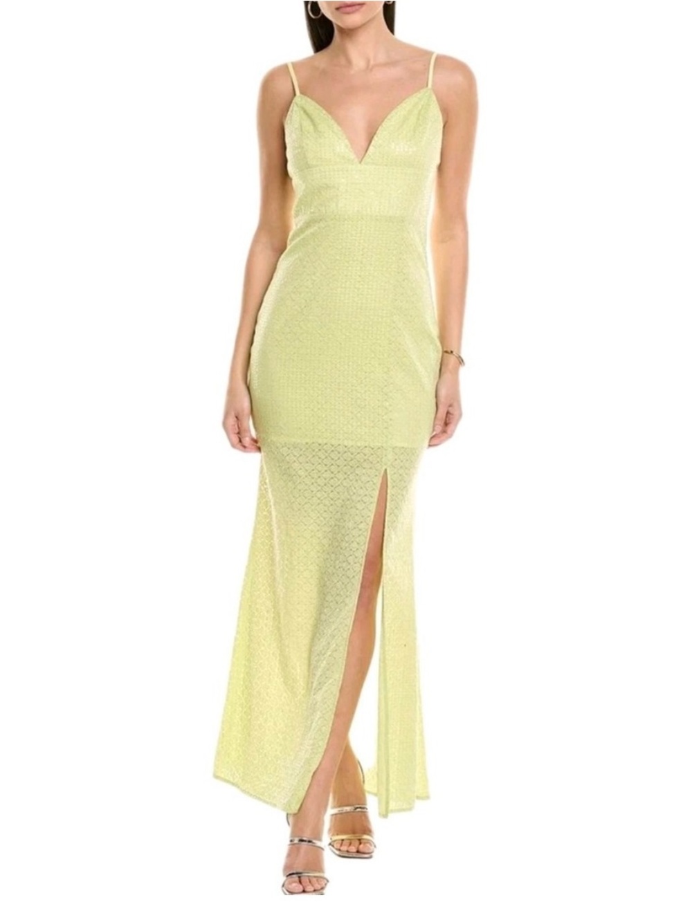NWT Line and Dot Lime Green Sequined Maxi Dress